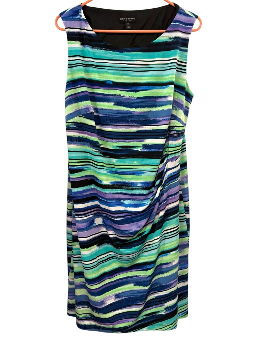 Connected Apparel 16W Blue Green Striped Ruched Sheath Dress Career Party